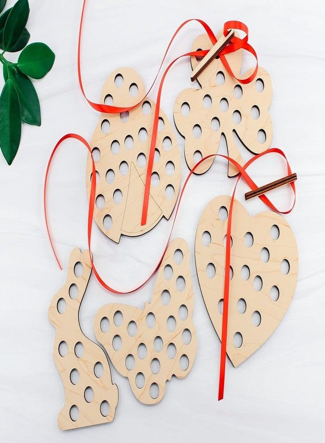 Haoser Pack of 5 Wooden Threading Lacing Toy for Toddlers Travel Toys Preschool Games Fine Motor Skills Educational Toys for 3+ Year Old Kids Gifts|4 inch - Image 1
